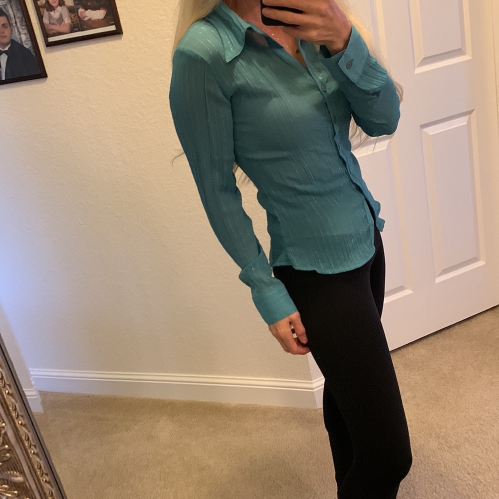 Teal shirt with silver stripes size M - Picture 16 of 17